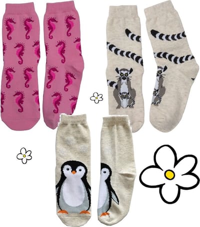 Nature Planet Set van 3 vrolijke kindersokken (100% Oeko-tex gecertificeerd) maat 23-28