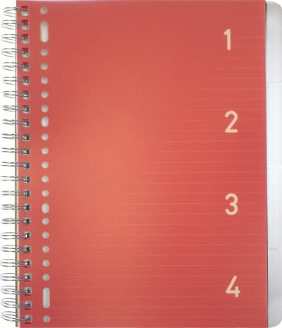Kangaro 4-in-1-blok - A4 - gelinieerd - 200 pagina's - 80 grams - rood - 4 stuks - K-58380-4