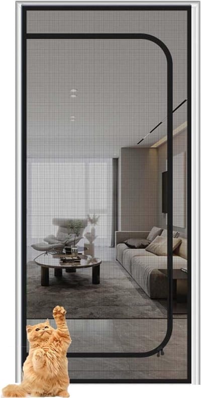 Kattenhordeur - Versterkte kattendeur - 80x210 cm - kattenhor voor balkon - hordeur voor huisdieren - Muggenwerend klein hondenhuisdier - Met ritssluiting - Voorkomt dat katten en honden het huis binnenkomen - Kattenwerend deurgordijn (zwart)