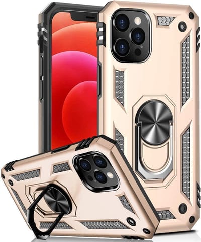 HB Hoesje Geschikt voor Apple iPhone 12 Pro Max - Goud - Anti-Shock Hybrid Armor Back Cover - Hoes met Kickstand Ring