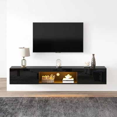LED wand TV-meubel – hoogglans zwart – 160 cm – zwevende tv-kast – met Bluetooth LED-verlichting – moderne TV-standaard met opbergruimte