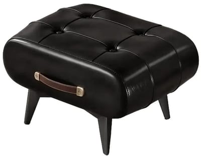 MakkelijkMooi Chesterfield Voetenbankje - Poef - Draagbaar & Stabiel - Gewatteerde Zitting - Zwart Lederlook - 40x30x34 BxHxD
