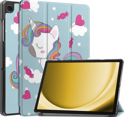 Hoes - Geschikt voor Samsung Galaxy Tab A9 Plus - Dun & Stevig - Trifold Bookcase - Hard Cover - Hardcover Book Case - Tablet Hoesje - Eenhoorn