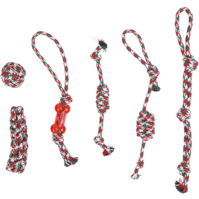 6 stuks Huisdier Katoen Touw Speelgoed Interactief Kerst Honden Touw Speelgoed voor Honden Kauwen Doorkomen gray
