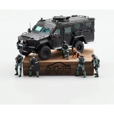 In Shock Mini Visuele Kunst 1:64 Bearcat G3 Swat Gepantserd Voertuig Diecast Model Met 5 Figuren & K9 Zwart/Grijs Speelgoed Cadeau Jongen Kerst gray