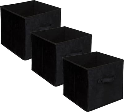 5Five Opbergmand/kastmand - Set van 3x stuks - zwart - 29 liter - 31 x 31 x 31 cm - Opbergboxen - Vakkenkast manden - polyester