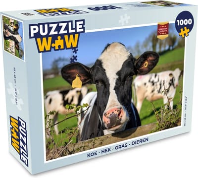 Puzzel Koe - Hek - Gras - Dieren - Legpuzzel - Puzzel 1000 stukjes volwassenen