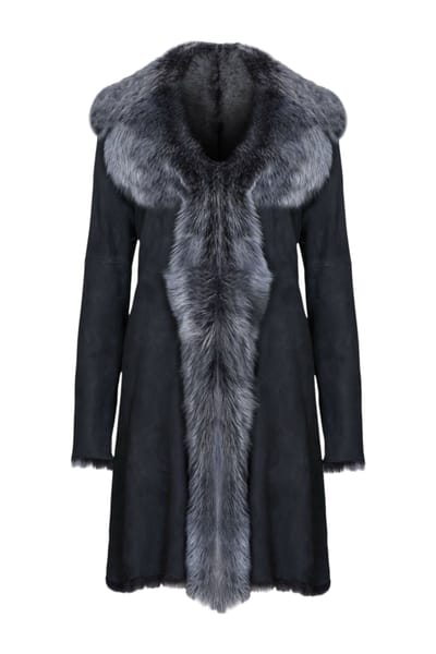 Dames zwarte zilveren Toscaanse schapen suède trenchcoat - Celeste