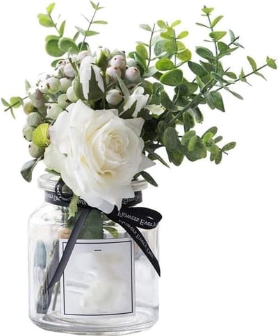 Kunstbloemen Vaas Set - Nep Bloemen - Woondecoratie - Natuurlijk Ontwerp - 30x20x30 cm - Transparant