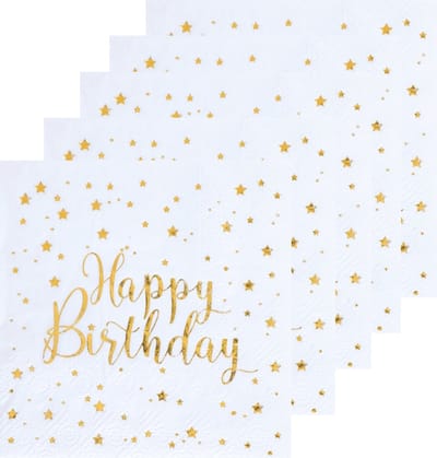 Verjaardag feest servetten happy birthday - 100x - wit - 24 x 24 cm