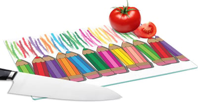 Glazen Snijplank - 28x20 - Kleurpotlood - Patronen - Regenboog - Snijplanken Glas