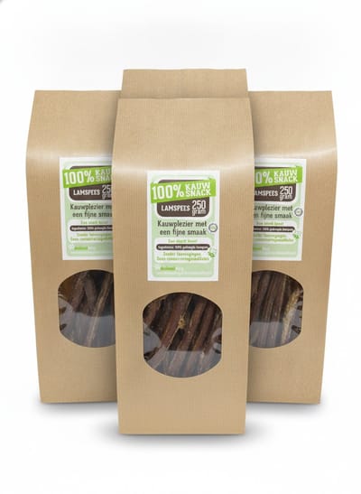 animalking Natuurlijke Snacks - Kauwsnack Lamspees voor Honden - 100% Natuurlijk & Graanvrij - Gedroogde Lam Snack - 250 gram
