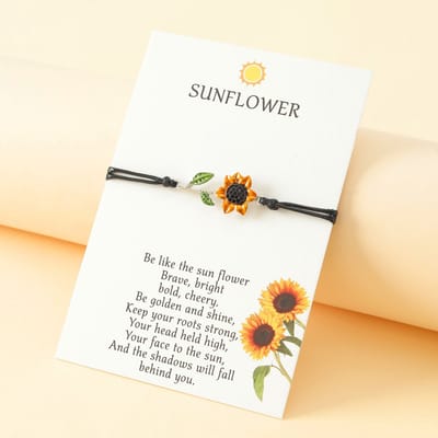 Vriendschapsarmbandje met Zonnebloem - Zwarte Bandjes - BFF Armband op Cadeau kaartje - Pax Amare