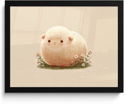 Poster in lijst - Fotolijst 40x30 cm - Posters - Schaap - Beige - Bloemen - Posterlijst zwart - Decoratie - Wanddecoratie woonkamer - Muurdecoratie slaapkamer