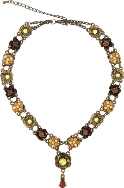 Behave - Ketting Dames - Vintage Bloemstijl - Bruin Met Steentjes - 35 cm