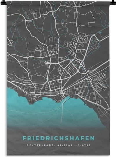 Wandkleed - Wanddoek - Stadskaart – Plattegrond – Duitsland – Blauw – Friedrichshafen– Kaart - 120x180 cm - Wandtapijt