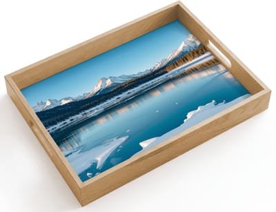 Dienblad hout 40x30 cm - Schootdienblad - Landschap - Winter - Meer - Bergen - Uitzicht - IJs - Borrelplank rechthoek - Plateau dienbladen