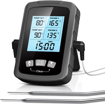 SnelShoppen - Digitale Vleesthermometer voor BBQ en Koken, Roestvrijstalen Sondes, Snel en Nauwkeurig, Oventhermometer met Auto ON/OFF, Timer en LCD-S