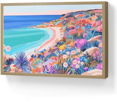 Wandlamp 60x40 cm - Oplaadbaar - Bloemenweide - Zee - Zomers - Wandlampen binnen woonkamer - Slaapkamer lamp - Decoratieve nachtlamp - Vloerlamp draadloos