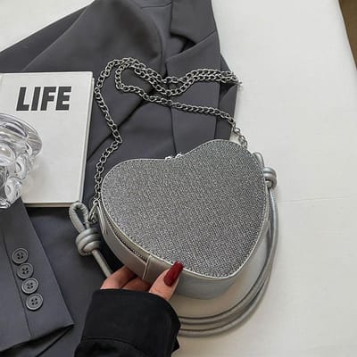 Sac Brillant en Forme de Cœur pour Femmes Nouvelle Mode Sac Amour Sac à Bandoulière Chaîne Mode Haut de Gamme Sac Bandoulière gray