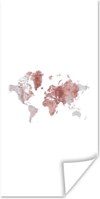 Poster 75x150 cm - Wereldkaart - Roze - Verf - Posters - Kamer decoratie - Wanddecoratie woonkamer - Muurdecoratie slaapkamer