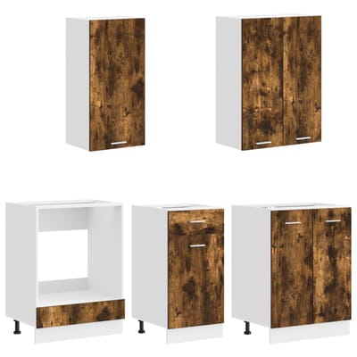 vidaXL - Keukenblok - LYON - 5 - st - Gerookt - eiken - Bewerkt - hout