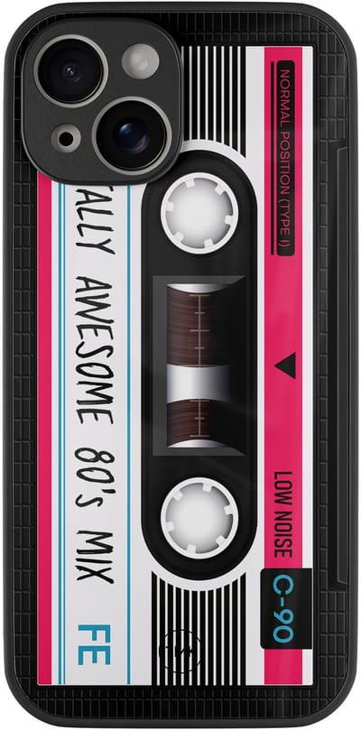 Hoesje geschikt voor Apple iPhone 13 - Cassette - Zwart - TPU luxe case (glossy toplaag) - Print - Hardcase backcover zwart