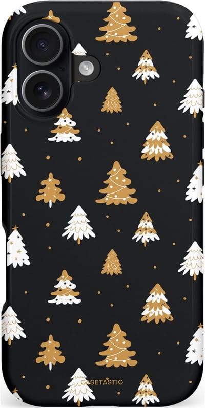 Casetastic hoesje geschikt voor Apple iPhone 17 - MagSafe - Dubbellaagse bescherming - Happy Chistmas Kerstbomen - Fashion Case - Zwart