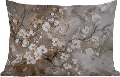 Buitenkussens - Tuin - Bloemen - Wit - Goud - Beige - Luxe - 50x30 cm