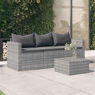 vidaXL - Tuinbank - 3-zits - met - kussens - poly - rattan - grijs