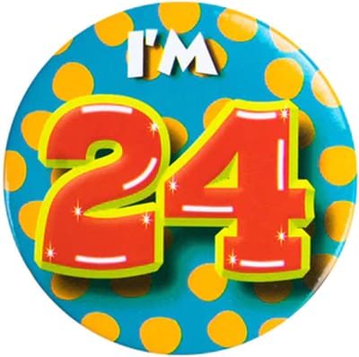 Button 24 Jaar - Button met speld (55mm) - Leeftijd badge - 24 Jaar versiering - Accessoires - Rozet I'm 24 - Verjaardag jongen / meisje / man / vrouw - Button 24 Jaar