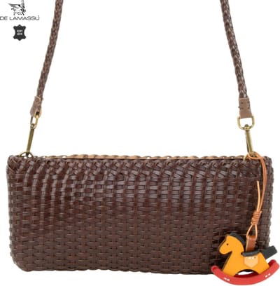 DE LAMASSU® Kleine Schoudertas Dames Echt Leer – Gevlochten Crossbody Tas – Clutch Dames – Leren Avondtas met Ritssluiting