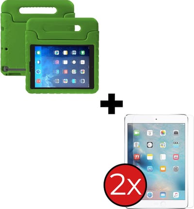 Hoesje - Geschikt voor Apple iPad Mini 1 (2012) - 7.9 inch - Met 2x Screenprotector - Kinderhoes - Shockproof Bumper - Kidsproof Case - Tablethoes - Kinder Hoes Cover - Groen