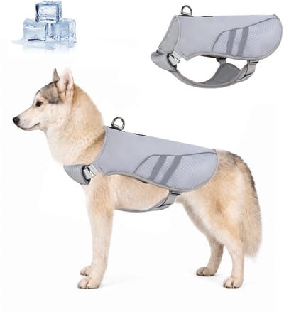 Verkoelend Hondenvest – Waterkoeling Koelvest voor Honden – 3-Laags Verdampingskoeling – UV-Bescherming – Voor Zomerwandelingen en Outdoor Activiteiten – Middelgrote en Grote Honden – Grijs – M – 1 Stuk
