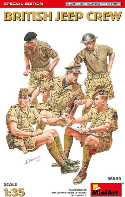MiniArt Modelbouwpakket Militaire voertuigen - 35469 Britse Jeep Bemanning WWII - Special Edition - 5 Figuren Plastic - 1:35 - Modelbouw