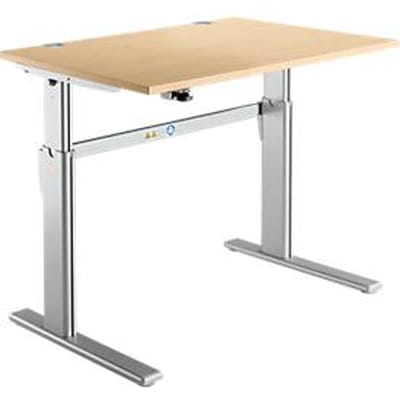 Standaard bureau, elektrisch in hoogte verstelbaar, rechthoekig, C-poot, B 1200 x D 800 x H 725-1185 mm, ahorn/blank aluminium RAL 9006