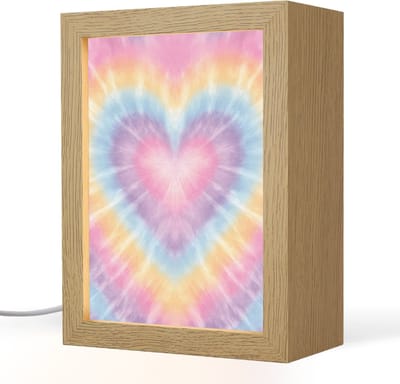 Nachtlampje 15x20 cm - Kinder lampje - Hartvorm - Pastelkleuren - Tie Dye - Tafellamp kinderkamer - Slaapkamer lamp - Bedlamp kinderen - Kinderlampje stopcontact - Wandlamp babykamer - Nachtlampjes