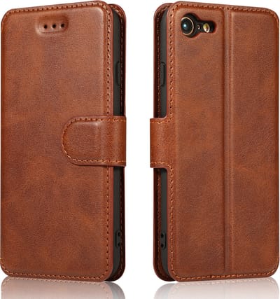 Bookcase Geschikt voor Apple iPhone 7 / 8 - Donkerbruin - Pasjeshouder - Portemonnee