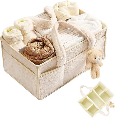 Diaper Organizer voor Verschoonmat, Opbergmand voor Natdoekjes en Luiers, Caddy voor Baby, Cadeau voor Babyshower, Organizer voor Auto en Kinderkamer, Draagbare Opbergruimte