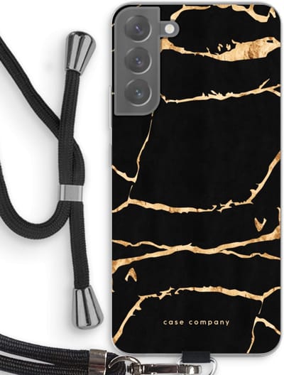 Case Company® - Hoesje met koord geschikt voor Samsung Galaxy S22 Plus hoesje met Koord - Gouden marmer - Telefoonhoesje met Zwart Koord - Bescherming aan alle Kanten en Over de Schermrand
