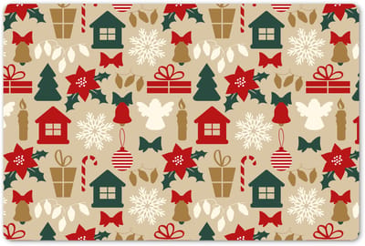 Placemats 45x30 cm - Placemat kunststof - 1 stuk - Illustratie - Kerst - Beige - Borden onderleggers - Decoratie voor op tafel - Keuken tafeldecoratie accessoires - Vinyl onderlegger - Tafelversiering