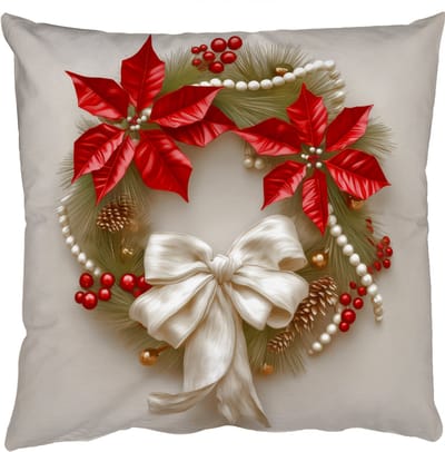 Sierkussens - Kussentjes Woonkamer - 50x50 cm - Deurkrans - Strik - Kerst - Rood - Groen