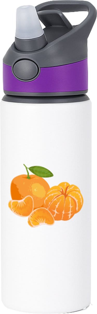 Hacebo® - Mandarijn waterfles met rietje paars - Fruitschaal - fruit liefhebbers - Citrusvrucht - fruit - gezond eten - water fles - 650ML