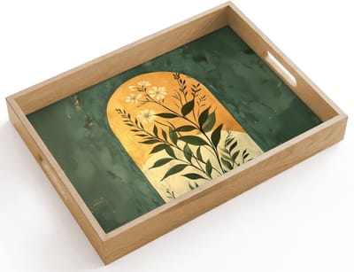 Dienblad hout 40x30 cm - Schootdienblad - Plant - Bloemen - Wit - Borrelplank rechthoek - Plateau dienbladen