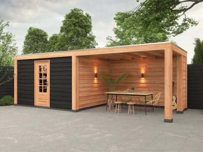 Douglas overkapping, 750 x 300, met zwarte achterwand en zijwand, Westwood Modern Plus