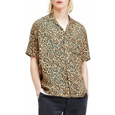 AllSaints Leo Paisley Ss Shirt Jet Black Größe: S | Casual hemden Outlet | Herren | Schwarz
