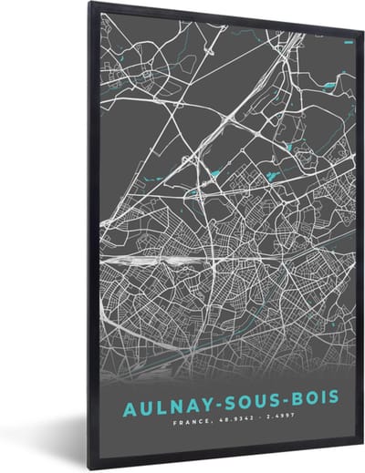 Fotolijst incl. Poster - Aulnay-sous-Bois - Frankrijk - Plattegrond - Kaart - Stadskaart - 40x60 cm - Posterlijst
