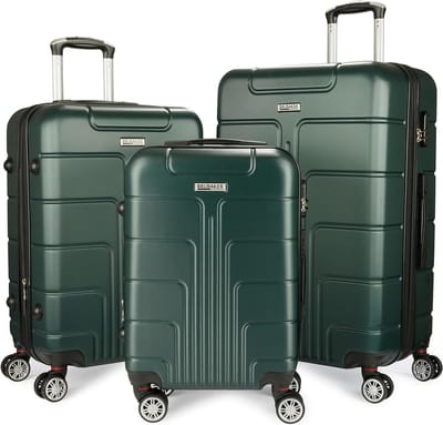 BRUBAKER Hardcase Kofferset Miami - Uitbreidbare Koffers met Cijferslot, 4 Wielen en Handgrepen - 3-delige Reiskofferset met Handbagage - ABS Trolley Koffer (M, L, XL - Donkergroen)