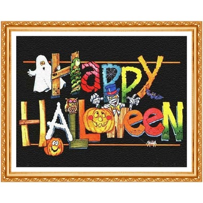 Peinture de diamant avec perceuse complète, décor de salle d'halloween, motif de broderie de dessin animé, point de croix, Arts muraux 20X30CM orange