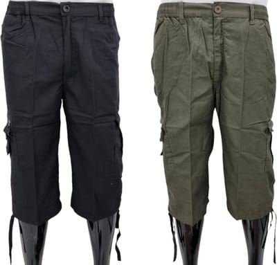 MaxMen Korte Broek Heren - 2-Pack – Heren Korte Broek met Zakken – Bermuda Heren – Katoen - 3-Kwart Lengte – 1 x Zwart & 1 x Groen – Maat 3XL